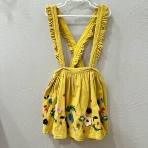 Mini Boden Mustard Corduroy Felt Floral Appliqué Suspender Skirt